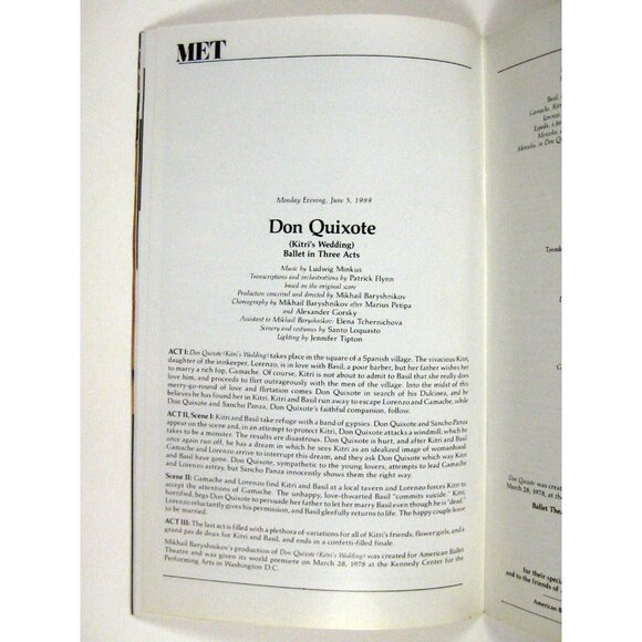Metropolitan Opera Stagebill 1989 Don Quixote Lily Stewart Christopher Mattox - Picture 5 of 7
